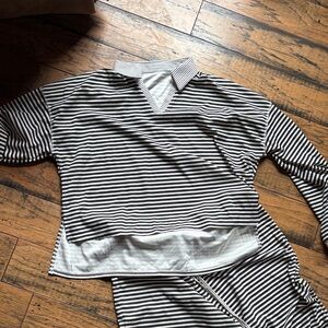 Black and White Striped Long Sleeve Top